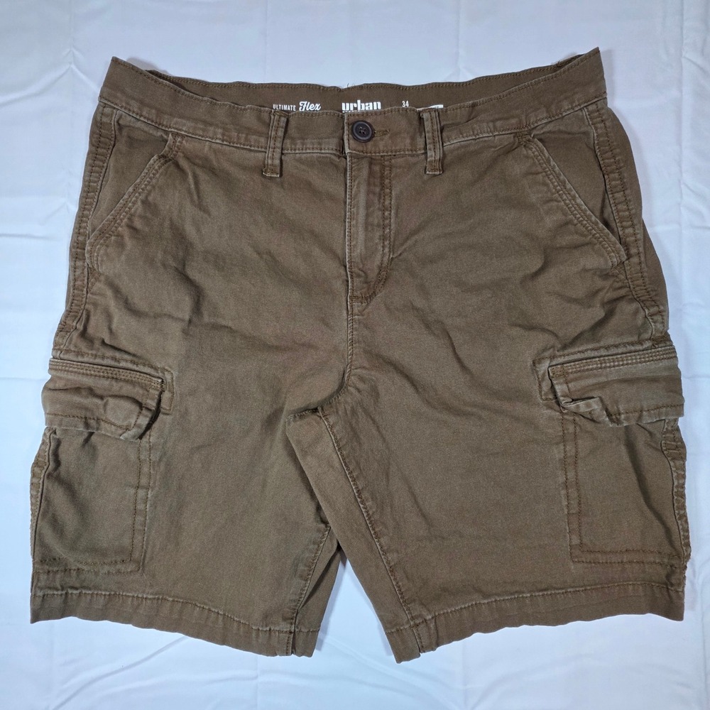 Urban Pipeline Ultimate Flex Mens Brown Cargo Shorts Size 34 Above Knee Utility